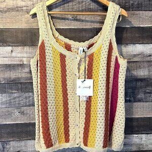 NWT Grace + Karma‎ Crochet Knit Tank Top 1X Stripes Cottagecore Grandmacore Boho